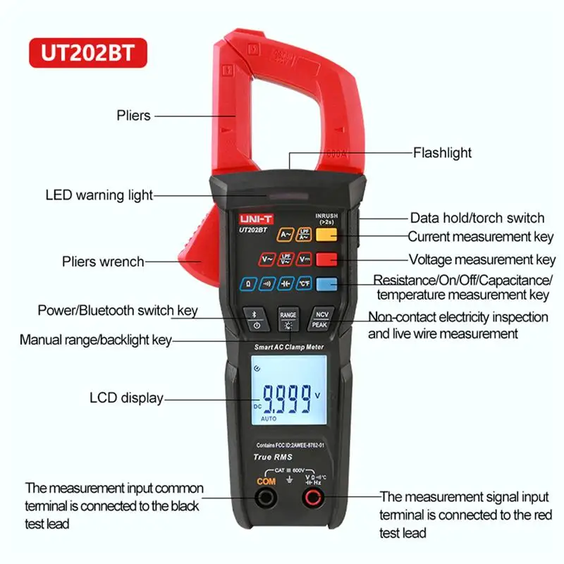 Цифровой измеритель-зажим UNI-T UT202S UT202BT Постоянный/переменный ток 6000 отсчетов