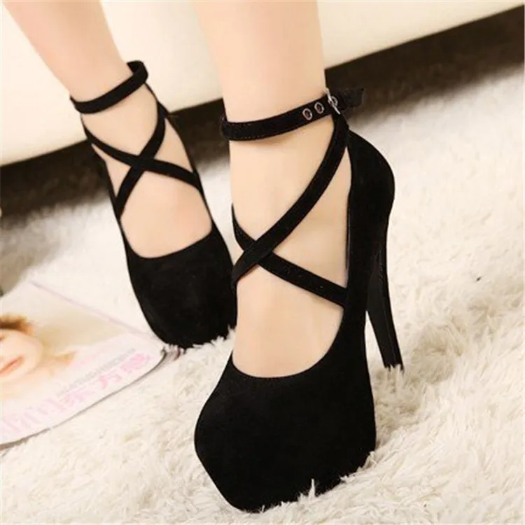 

Shoes Woman Pumps Cross-tied Ankle Strap Wedding Party Shoes Platform Dress Women Shoes High Heels Suede Ladies Shoes Plus Size