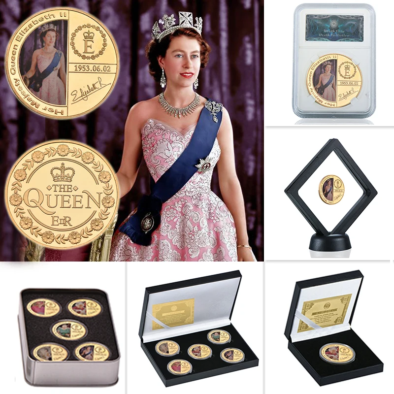 

Her Majesty The Queen Elizabeth II Gold Plated Commemorative Coins Prince Philip Collectible Challenge Coin Souvenir Home Decor