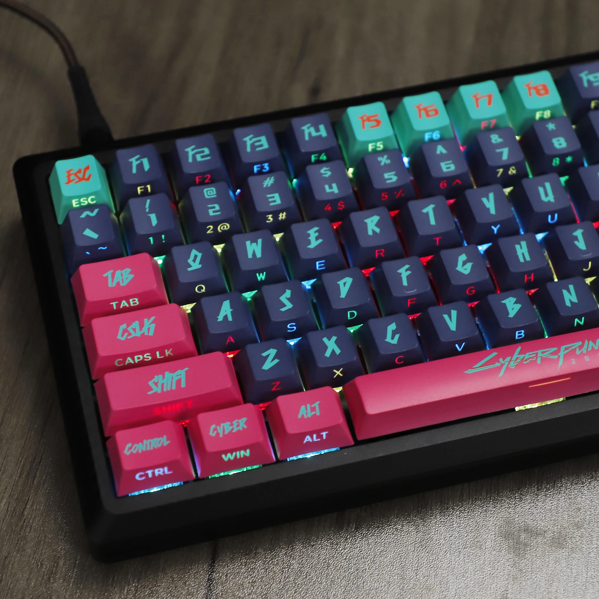 YMDK Cherry Profile Cyber Style с боковой подсветкой прозрачный блеск 130 колпачков для клавиш Dye