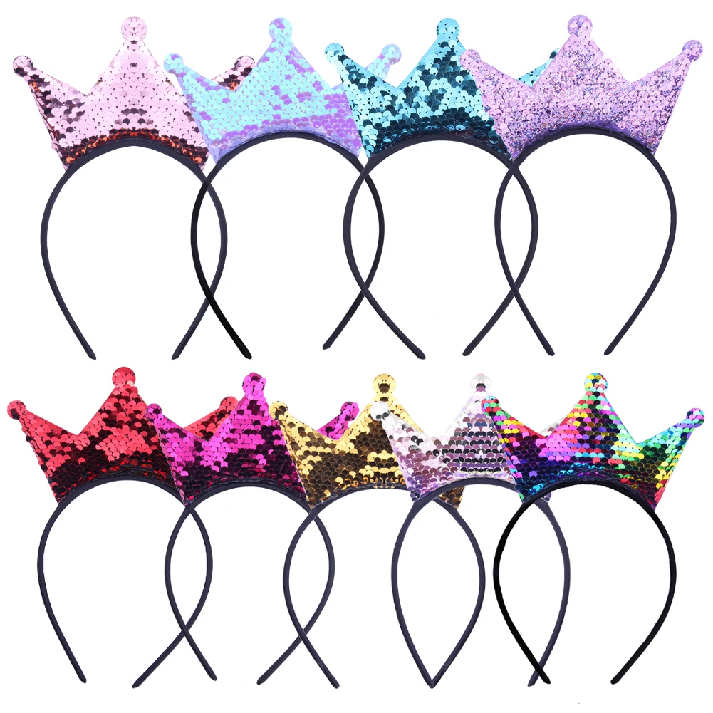 

1 Pc New Girls Crown Headbands Shiny Sequins Kids Hair Hoop Hair Band Hair Accessories Gifts for Birthday Party Supplies