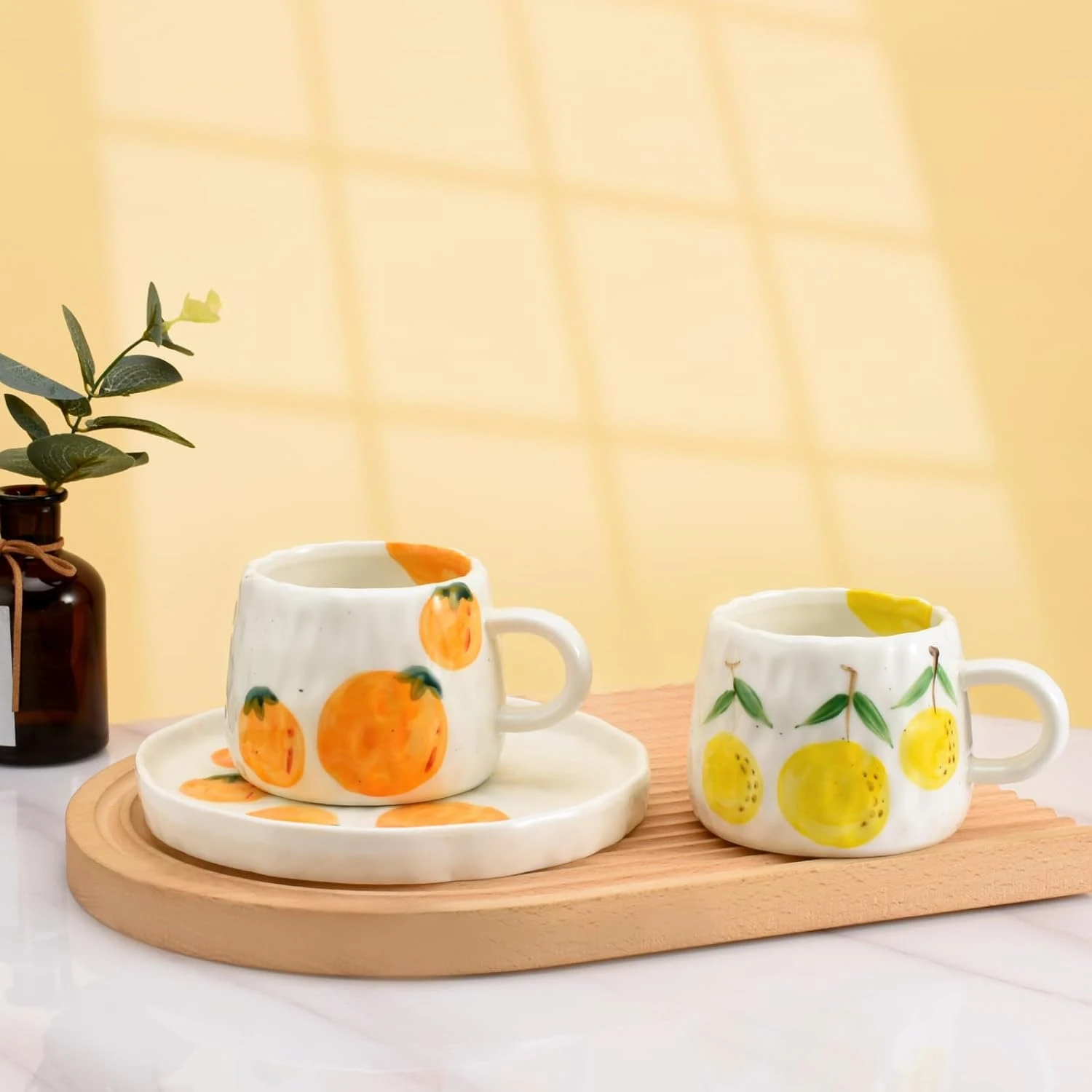 Strawberry Cute Ceramic Coffee Mug with Saucer Creative Printed Flowers Design Adorable 10 oz/300 ml Cup for Office Latte Te