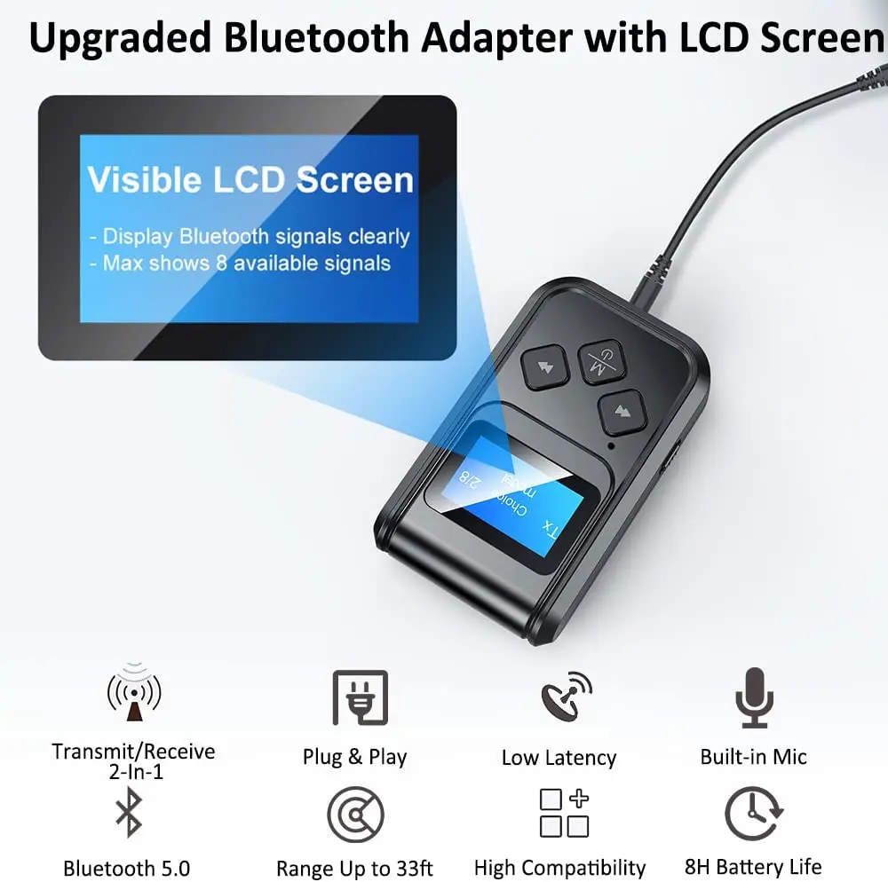 

New Bluetooth Adapter LED Wireless Audio 5.0 Transmitter Receiver For PC TV Auto 3.5mm AUX Music ReceiveR