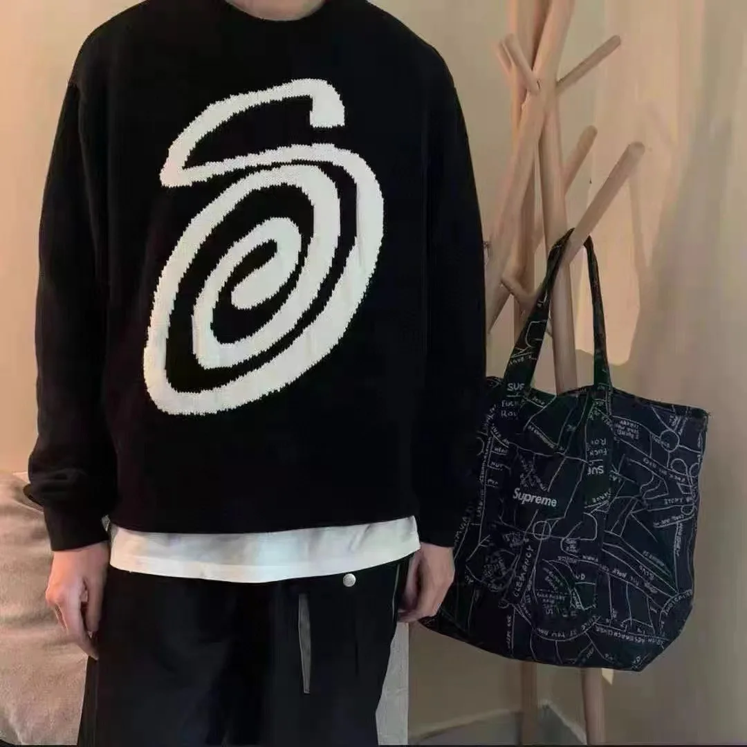Фото Y2k Millennium Wind Mosquito Coil Pattern Printed Pattern Round Neck Loose Sweater Street Style Knitted Sweater Top For Women №4