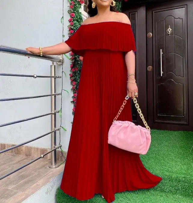 

Sexy Off Shoulder Wrapped Chest Pleated Evening Party Dress In Europe and America 2023 New Hot Selling Fashion Women's Wear