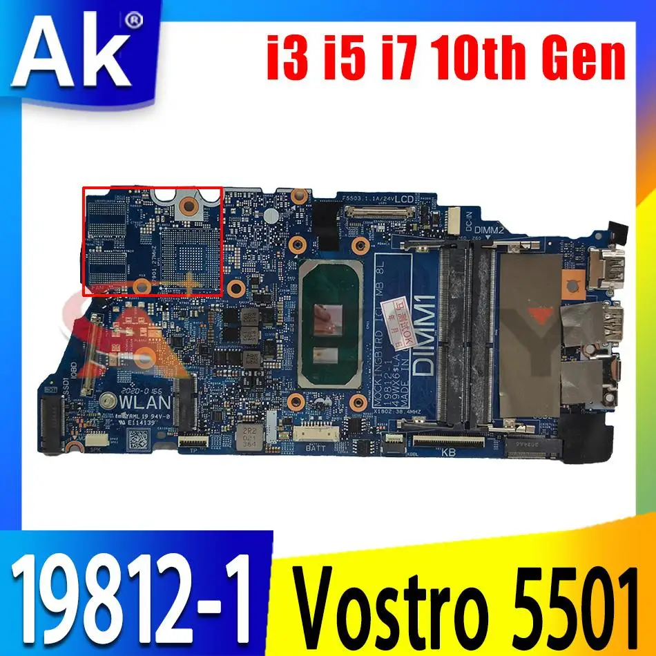 

19812-1 For dell Vostro 5501 Laptop Notebook Motherboard CN-056H7F 08WK8R Mainboard with I3-1005G1 I5-1035G1 i7-1065G7 CPU