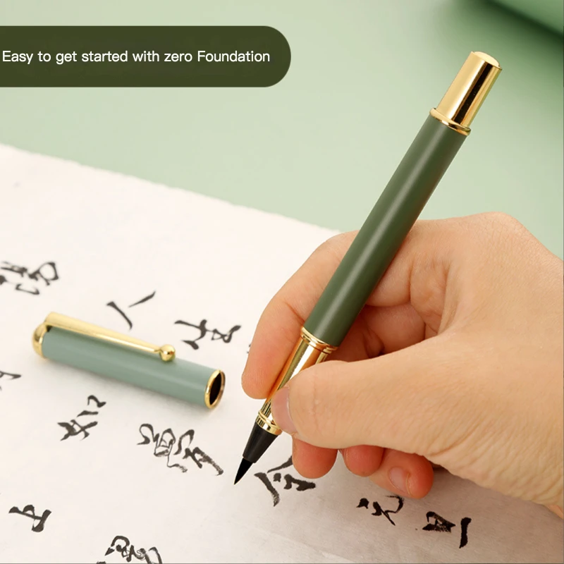 

2 Pcs Morandi Fountain Pen-style Writing Brush Multicolor Metal Small Calligraphy Skinny Gold Body Soft Head Calligraphy Brush