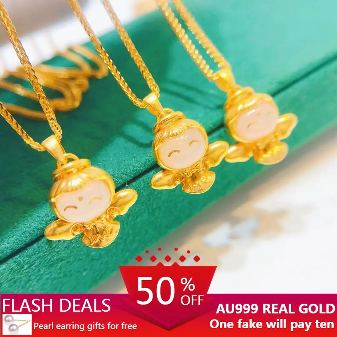 

Full Gold Inlaid 999 Hotan Jade Pendant with Cute Design Representing Freedom and Protection Gold Jewellery Jade Necklace Gifts