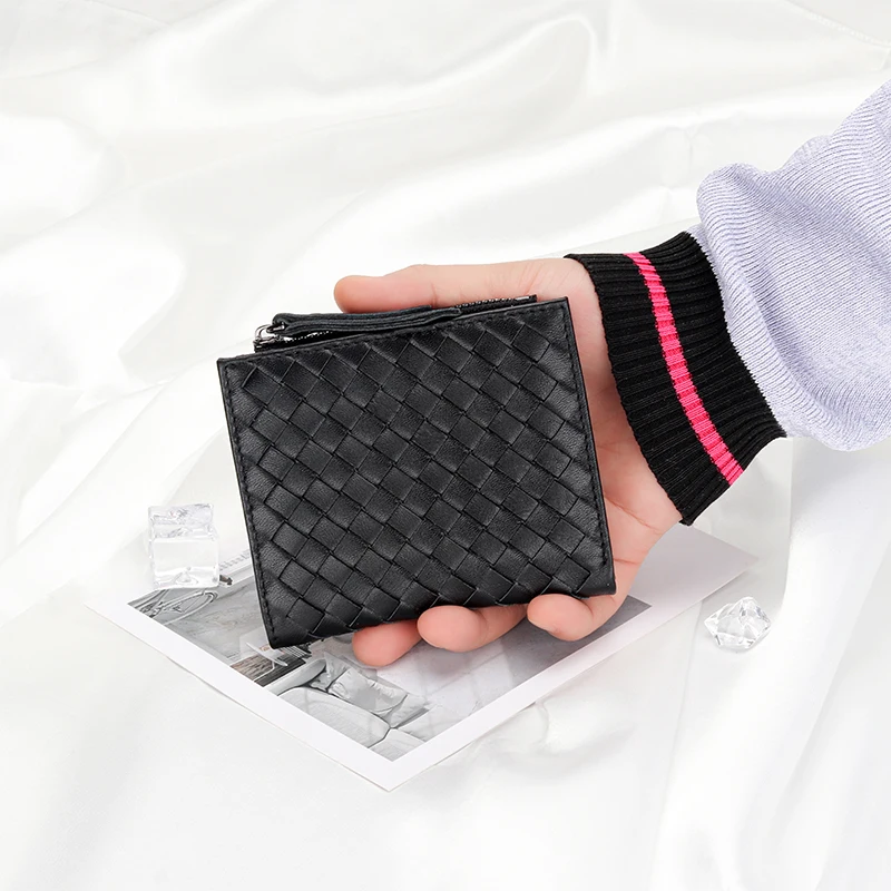 Luxury 100% Sheepskin Women's Short Wallet Leather Vertical Half Fold Wallet Multi Card Zipper Coin Purse Card Holder Purses