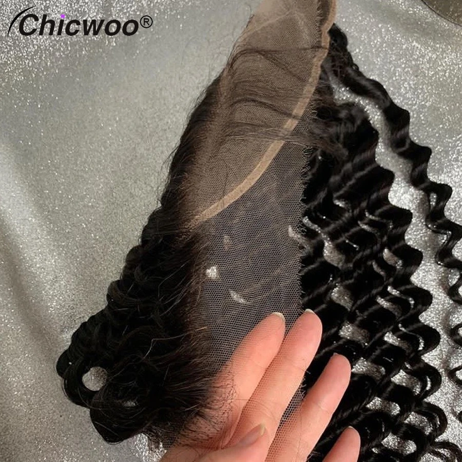 

CHICWOO 13x6 13x4 HD Lace Frontal 4x4 5x5 6x6 7x7 Crystal Lace Closure 22Inch Deep Wave Brazilian Human Hair Preplucked Hairline