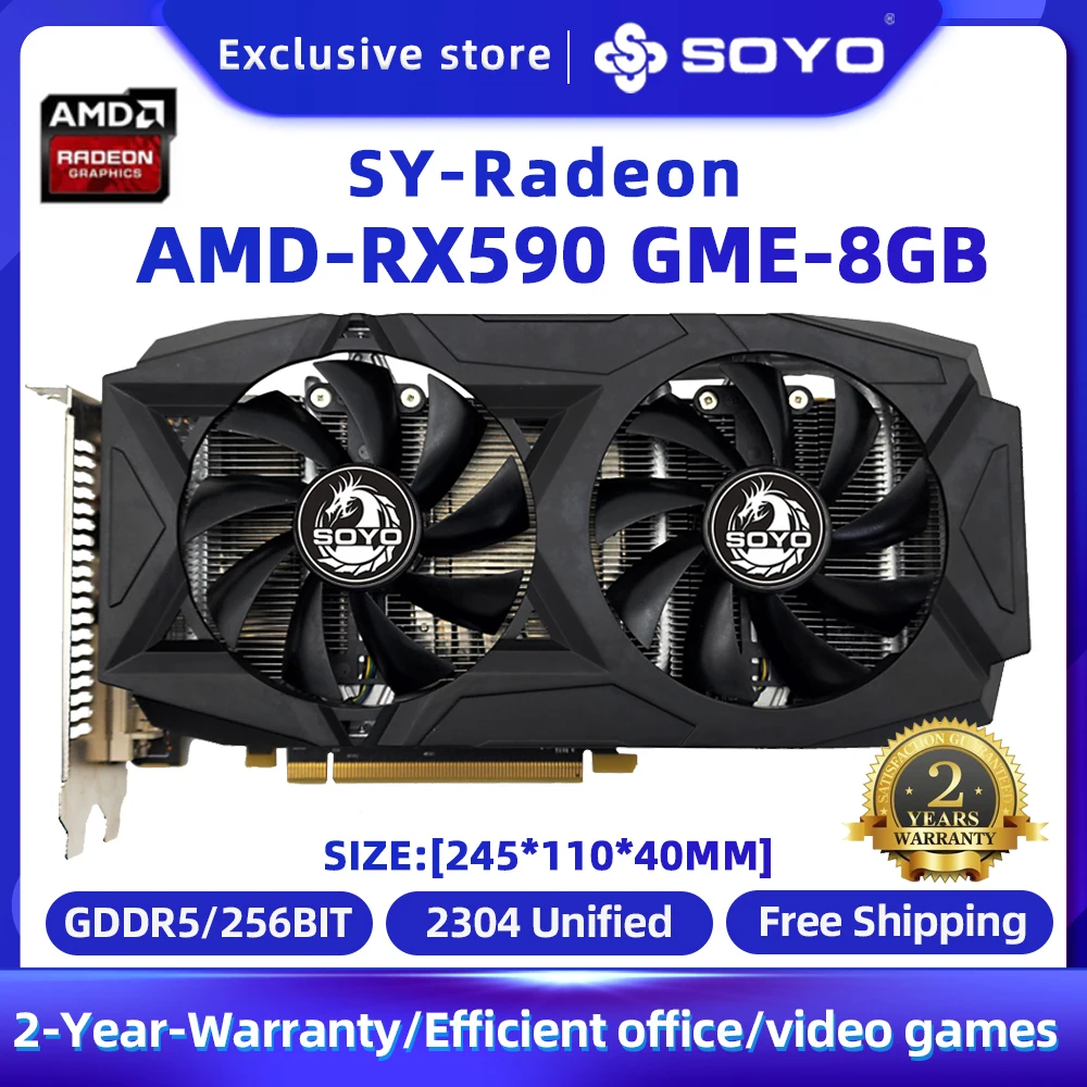 

SOYO Gaming Graphics Card AMD Radeon RX590 GME 8GB GDDR5 256-bit PCI Express 3.0 ×16 8Pin GPU RX 590 GME Desktops Placa De Video