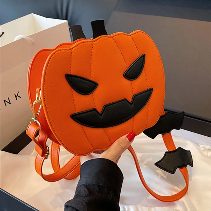 

Halloween Funny Pumpkin Bun 2023 New Contrast Color Personalized Creative One Shoulder Women's Bag Cartoon Skew Straddle Bag
