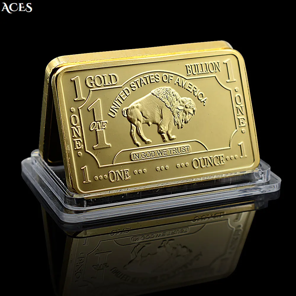 

American Buffalo Gold Bar 1 Troy Ounce Bullion Handicraft Replica Gold Plated Metal Ornament Art Worth Collection Festival Gift