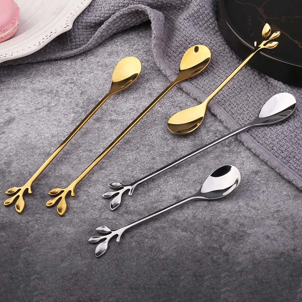 

Leaf Metal Coffee Spoon And Fork Stirring Spoon Fruit Fork Dessert Ice Cream Scoop Fork Teaspoon Kitchen Accessories
