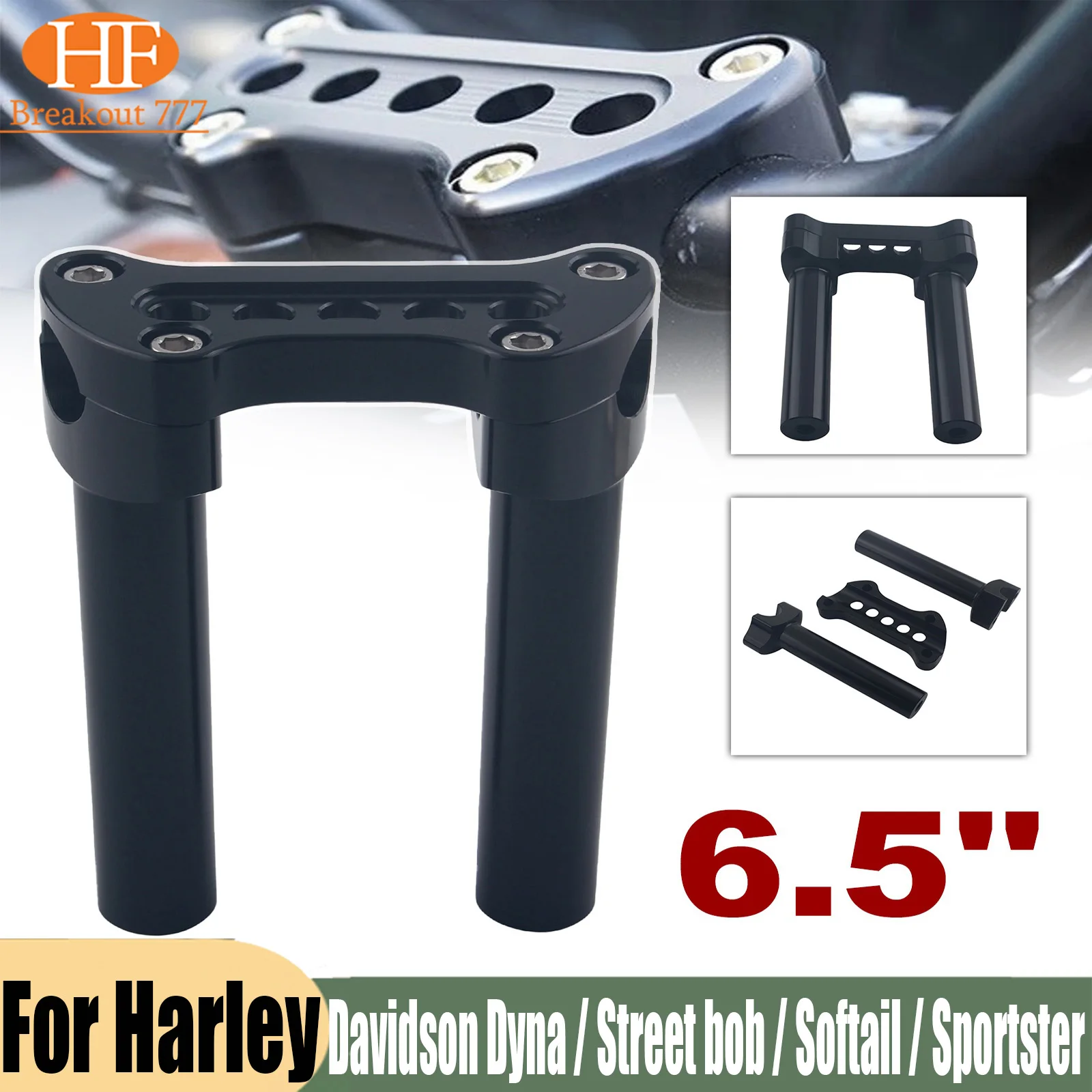 Фото Для большинства моделей Harley-Davidson Dyna / Street Bob / Softail / Sportster, крепление на руль 6,5 дюймов, верхний зажим, черный цвет. №1