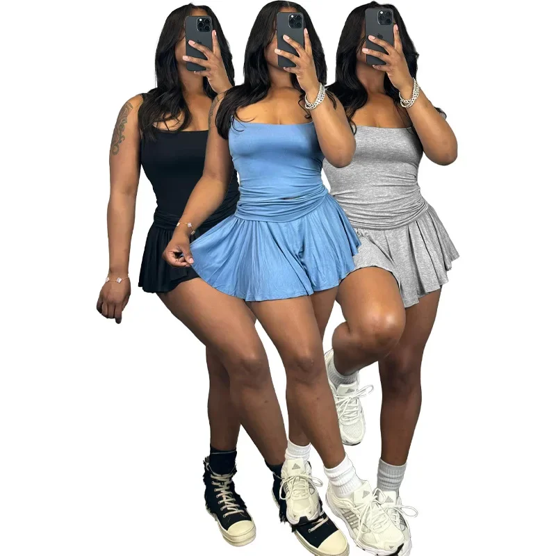 Ueteey комплекты из двух предметов женские наряды топ без рукавов на тонких