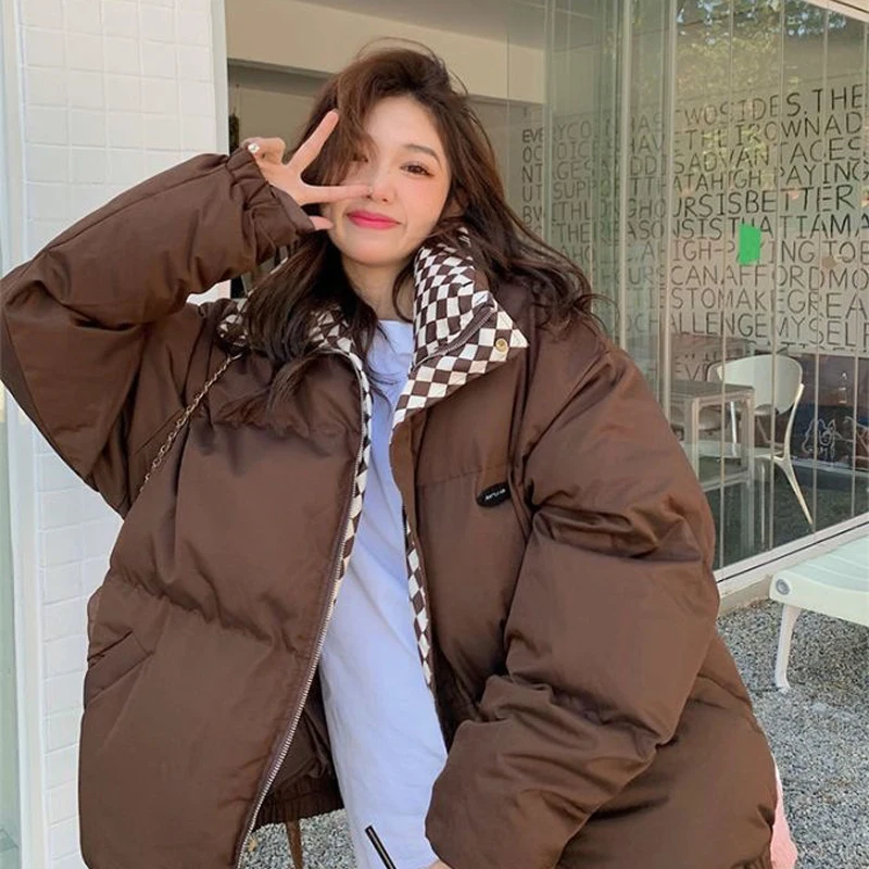 Black Coffee Winter Down Cotton Jacket Women Padded Coat Zipper Loose Female Clothing 2022 Winter Warm Puffer Parkas Jackets