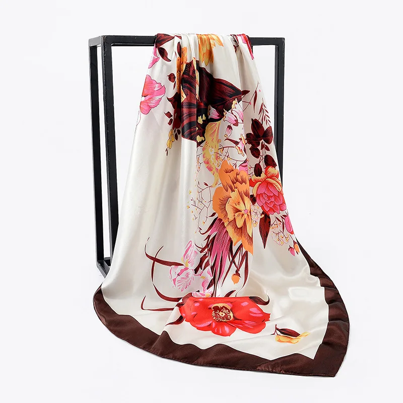 2023 Fashion Square Silk Scarf 90X90CM Multifunction Vintage Hijab Headscarf For Women Hair Band Soft Print Neck Scarf Satin