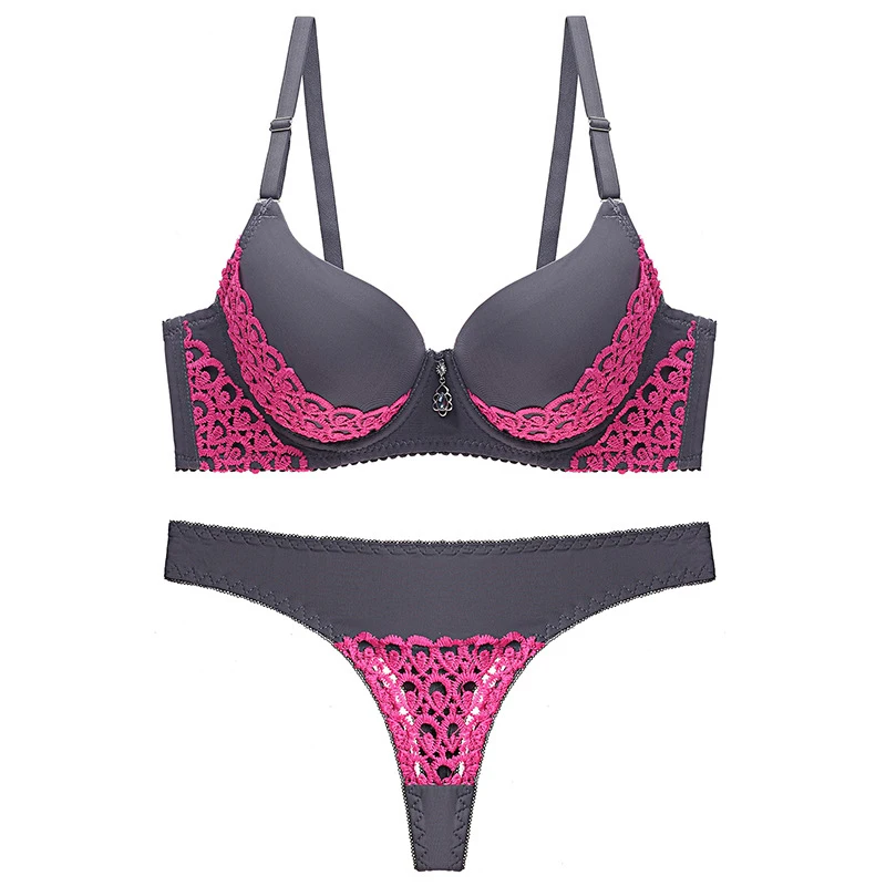 

Woman Bras Embroidery Women's Intimates Padded Thong Set Underwires Seamless Femme Bra Set 34 36 38 40 42 44 AA A B C Cup