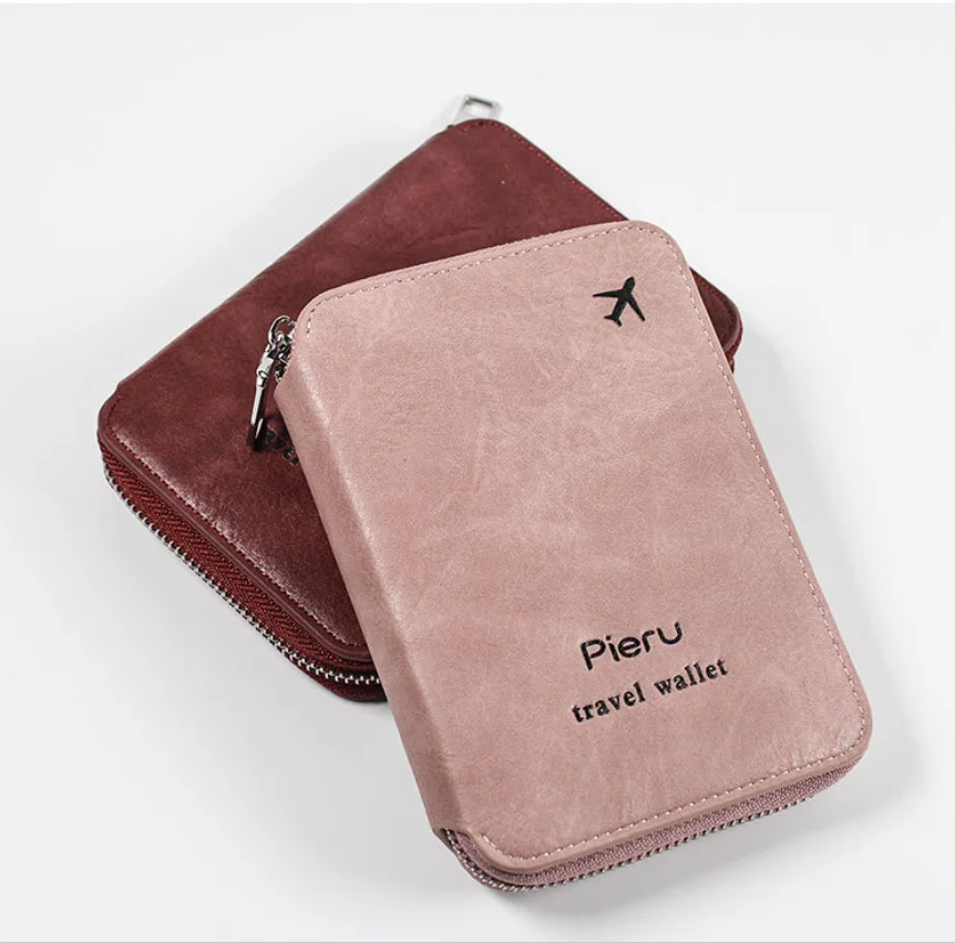 

Passport Bag With Zipper Multi-Functional Anti-Theft Brush Outbound Travel Credit Card Wallet Leather Simple Passport Holder