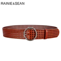 rainie sean real leather ring belt women cummerbunds wide pin belts for dresses ladies mesh brown leather cowhide designer belt