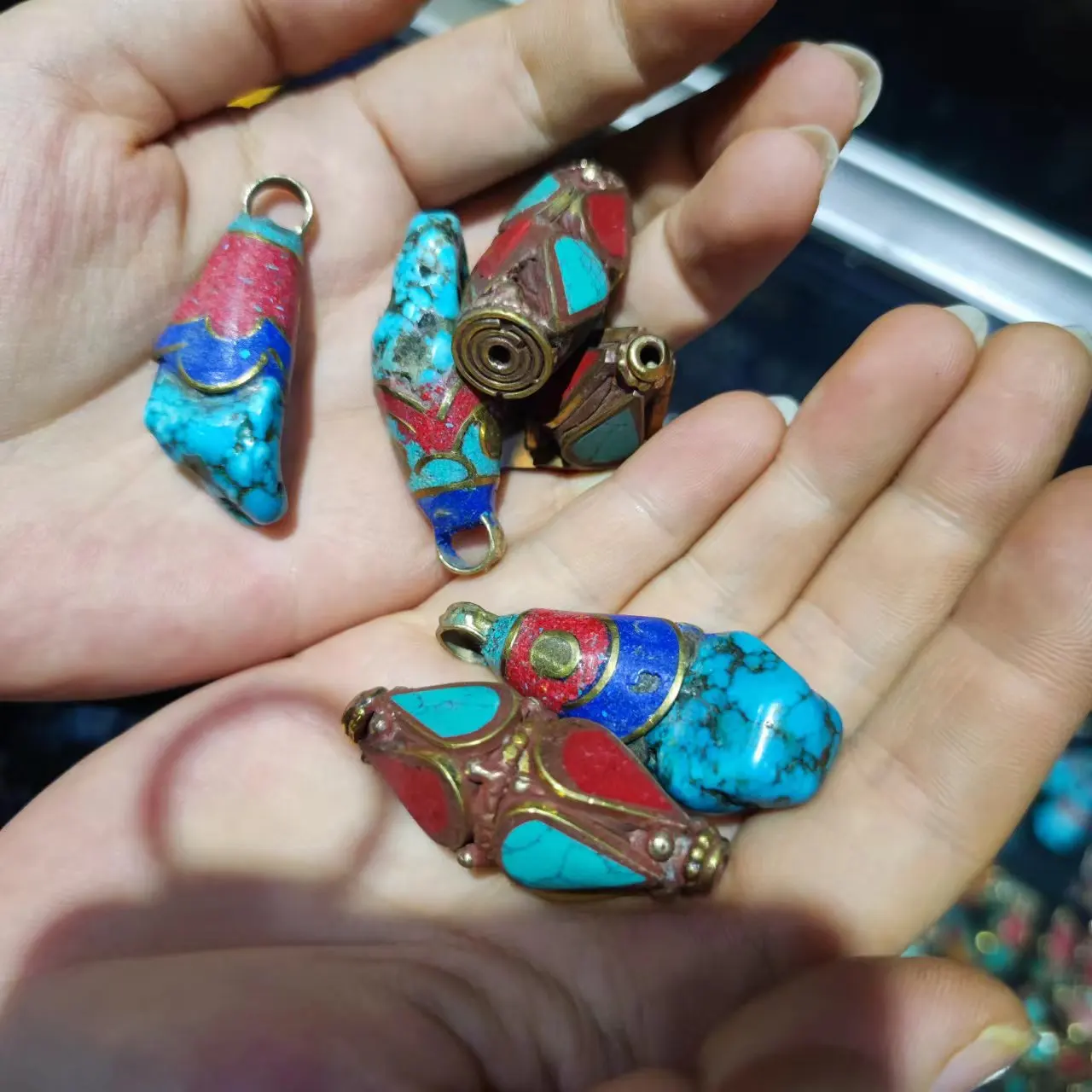 

1pcs/lot Tibetan Classic Filigree Copper Accessories Jewelry Accessories Embellished Buddhist Seven Treasures Pendant Beads diy