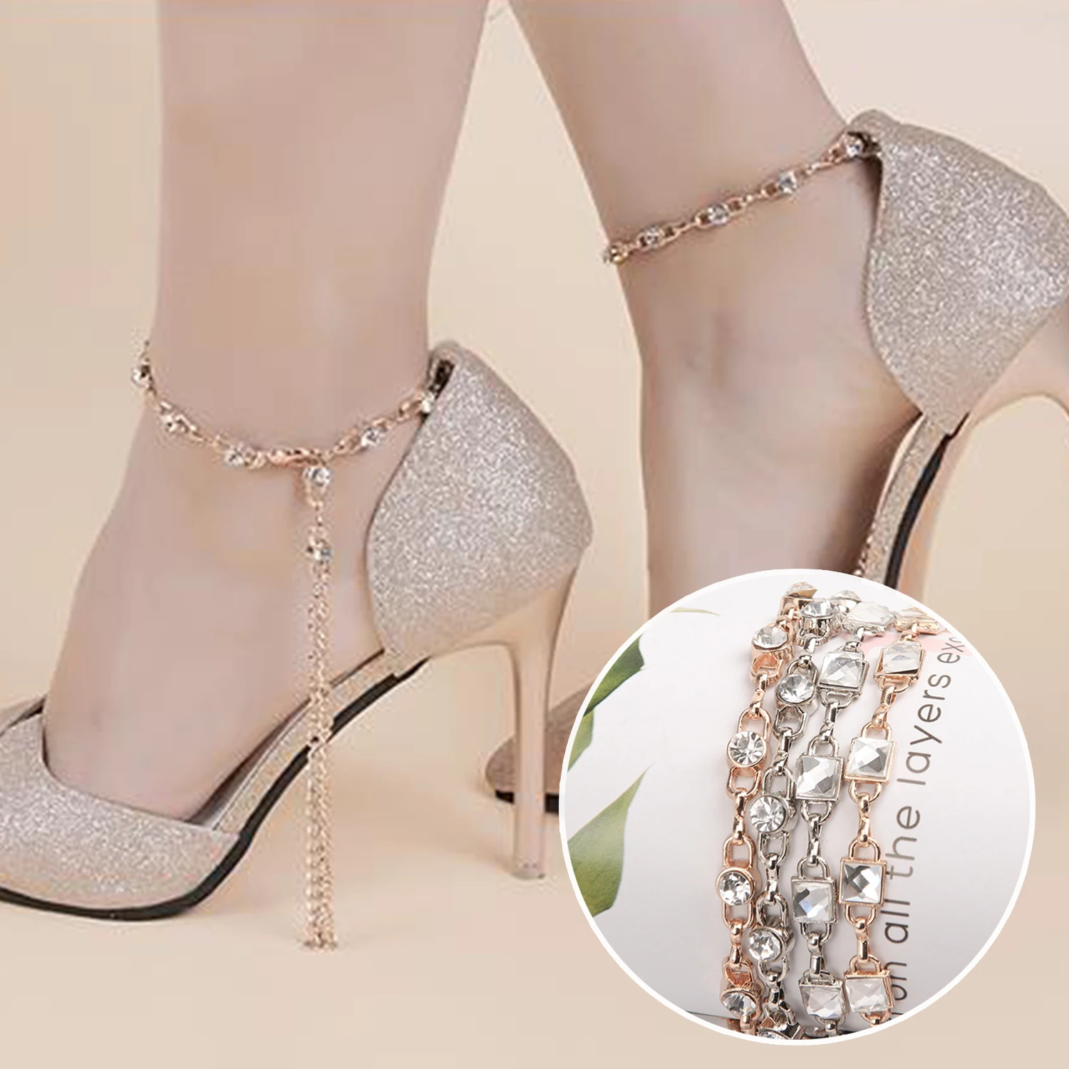 

Корейские модные геометрические кружева на высоком каблуке с кристаллами, Нескользящие аксессуары для женской обуви на высоком каблуке, украшения на ногу