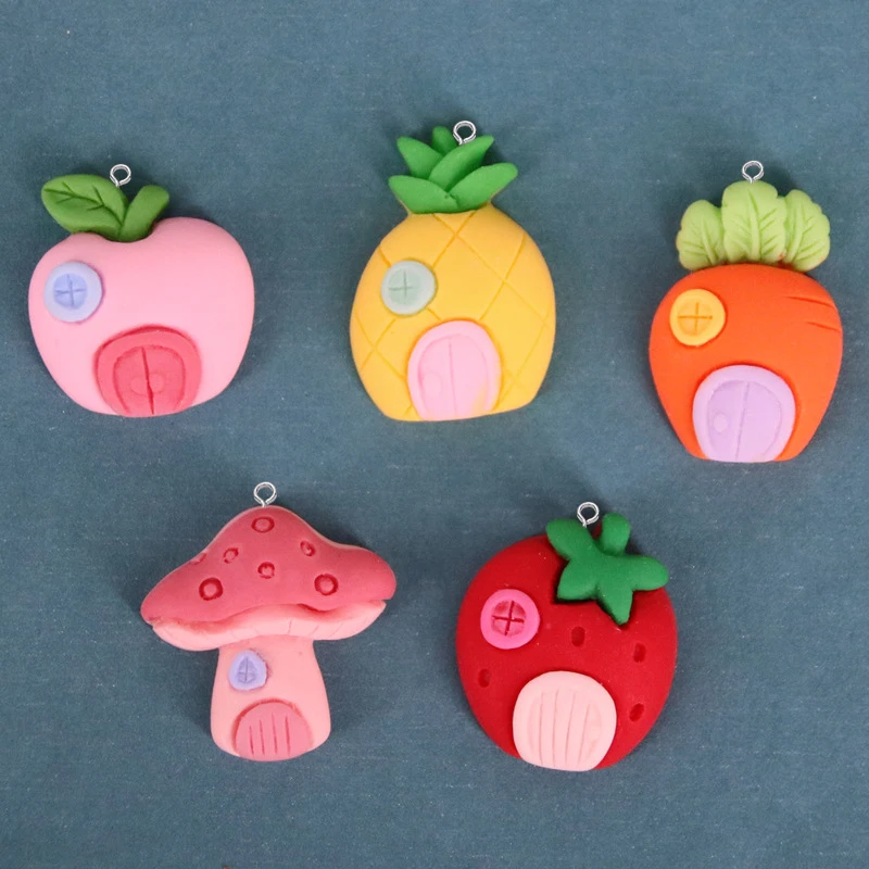 

100pcs Resin Cartoon Fruit Vegetable House Charms Pendant Bracelets Necklace Earrings Accessories DIY Jewelry Making