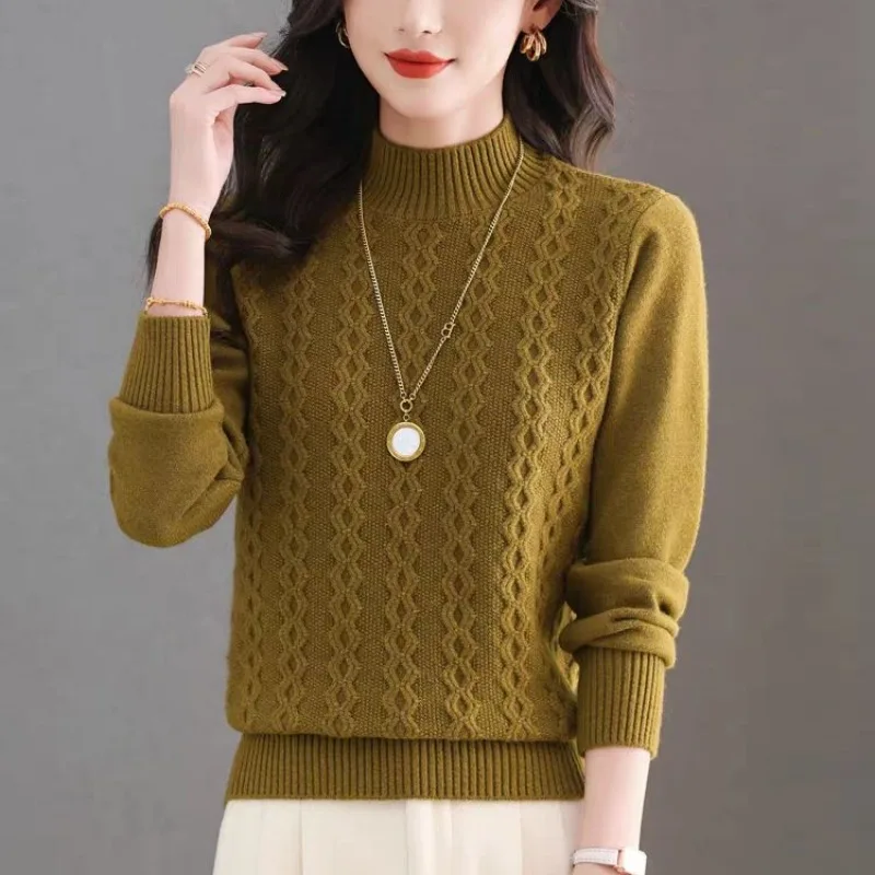 Новинка 2024 осенне-зимняя вязаная нижняя рубашка женский утолщенный жаккардовый
