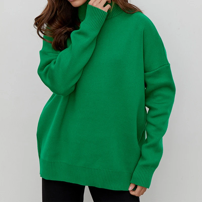 

Oversized Elegant Thick Women Turtleneck Sweater Winter Warm Pullover Top Solid Casual Long Sleeve Knitted Jumper Female Pull