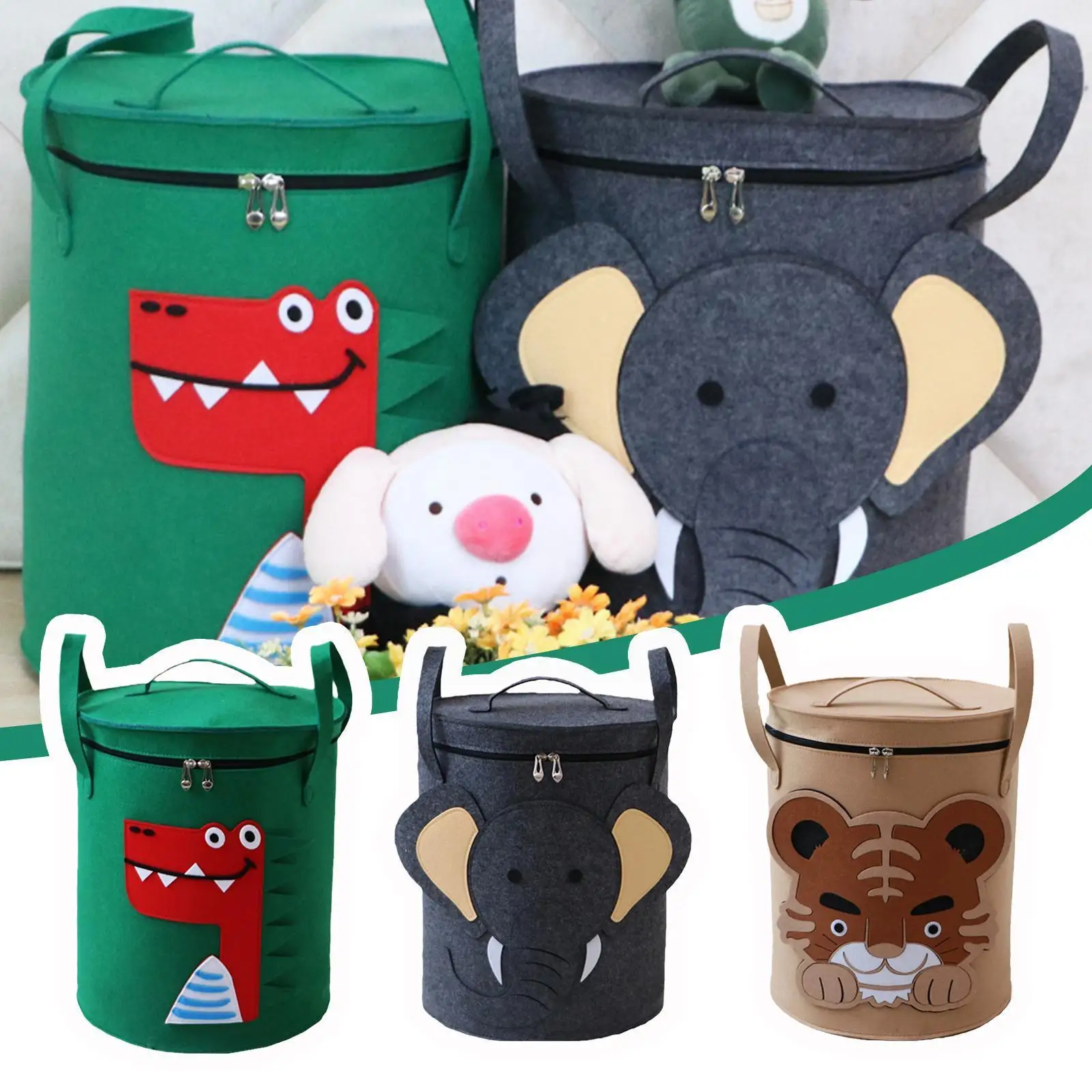 

Cartoon Animal Felt Storage Bucket Laundry Basket Bag Organizer Tiger Basket Clothes Storage Elephant Animal Bucket Dirty R B9b2