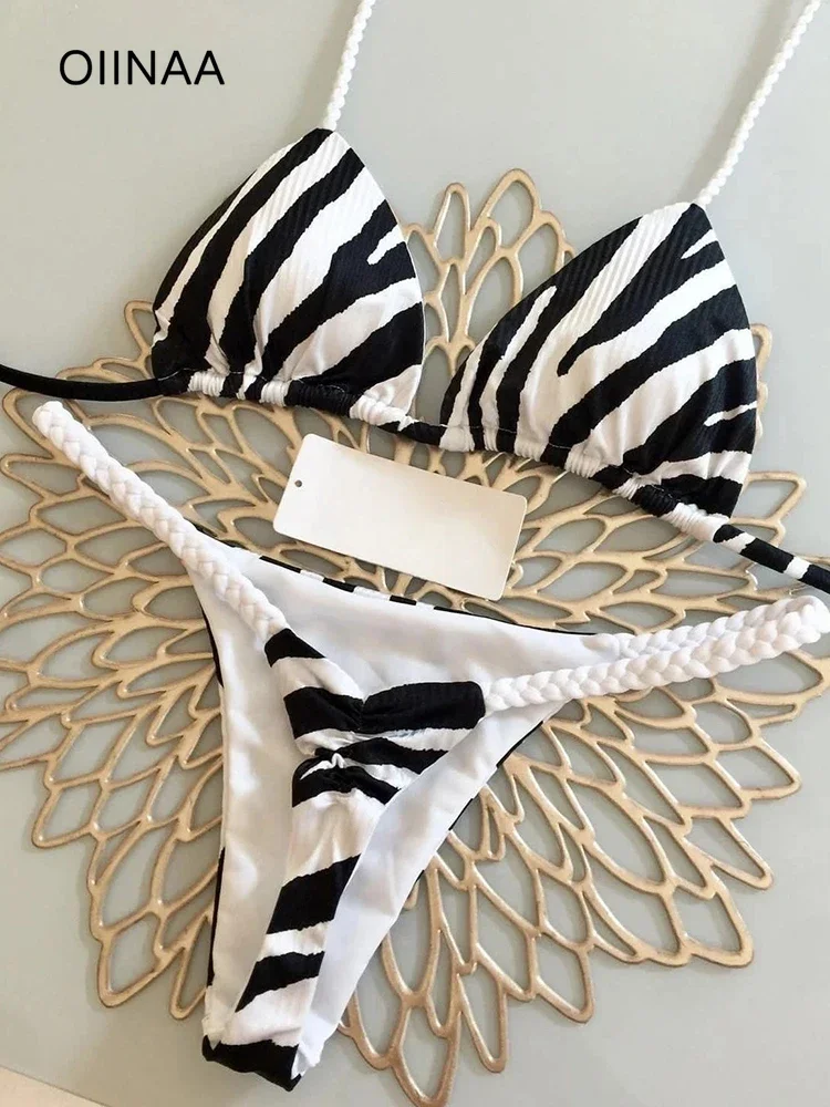 Новый купальник женский в полоску зебры сексуальный комплект бикини с