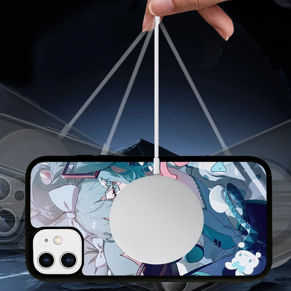 H-Hatsune M-Miku Anime girl Phone Case Magnetic For iPhone 16 14 13 12 11 15 Pro Max Plus Magsafe Wireless Cover