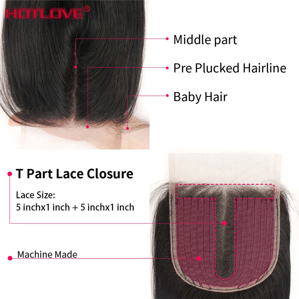 Straight Hair Bundles With Closure Brazilian Human Weave Pre Plucked Middle Part Remy Extensions | Шиньоны и парики