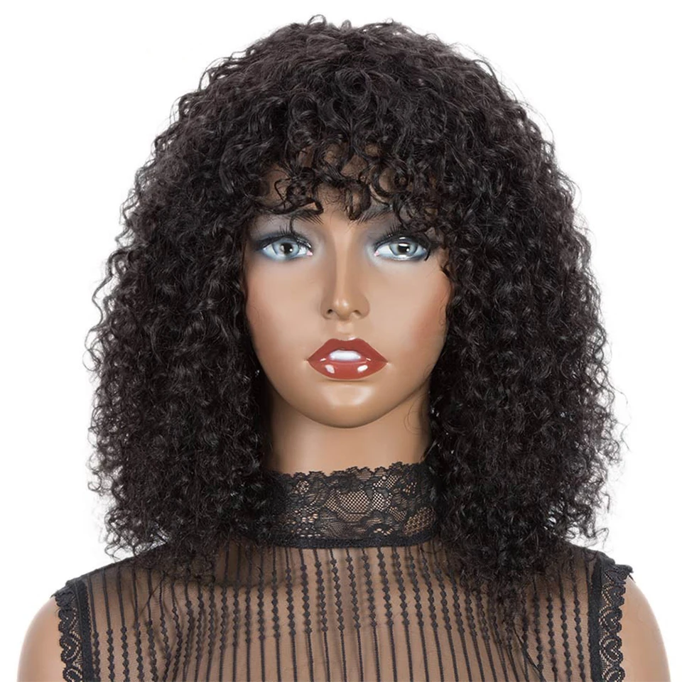 

Short Wavy Human Hair Wigs for Women Pixie Cut Glueless Wig Full Machine Made Jerry Curly Bob Wigs with Bangs Remy Hair Wig