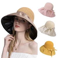 foldable bucket hat for women girls sweet bowknot knitted hats wide brim sunscreen uv protection bucket cap fisherman hat panama