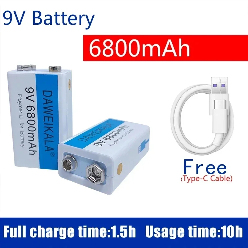 

Multimeter rechargeable lithium-ion battery, 9V and 6800mAh mini USB battery for toys, microphone, remote control, KTV use,