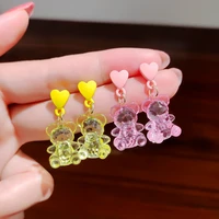 fashion transparent resin gummy bear dangle earrings for women girl cartoon animal bear earrings summer beach jewelry 1pair