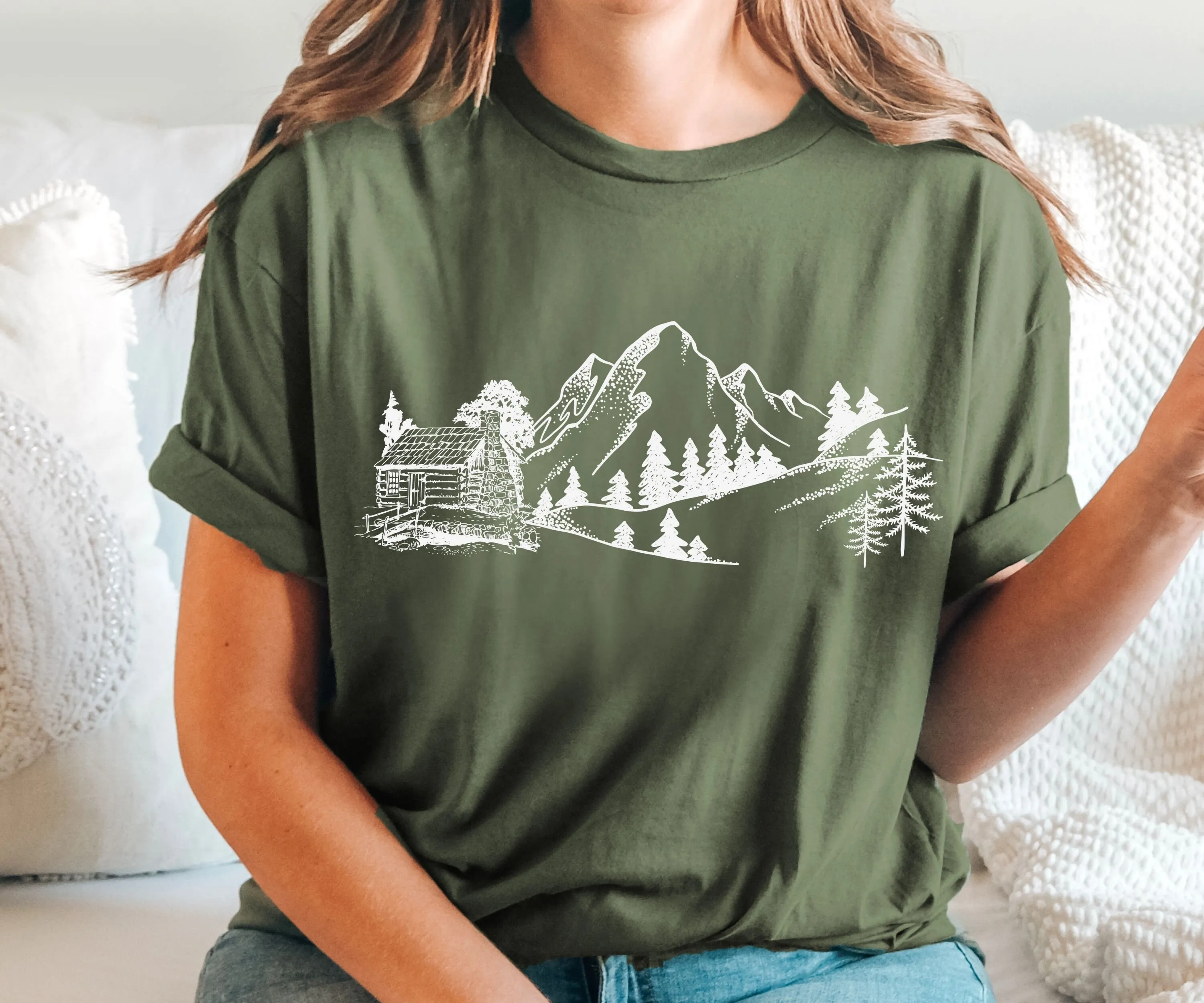 Милая Винтажная футболка с изображением горы мистический лес подарок для
