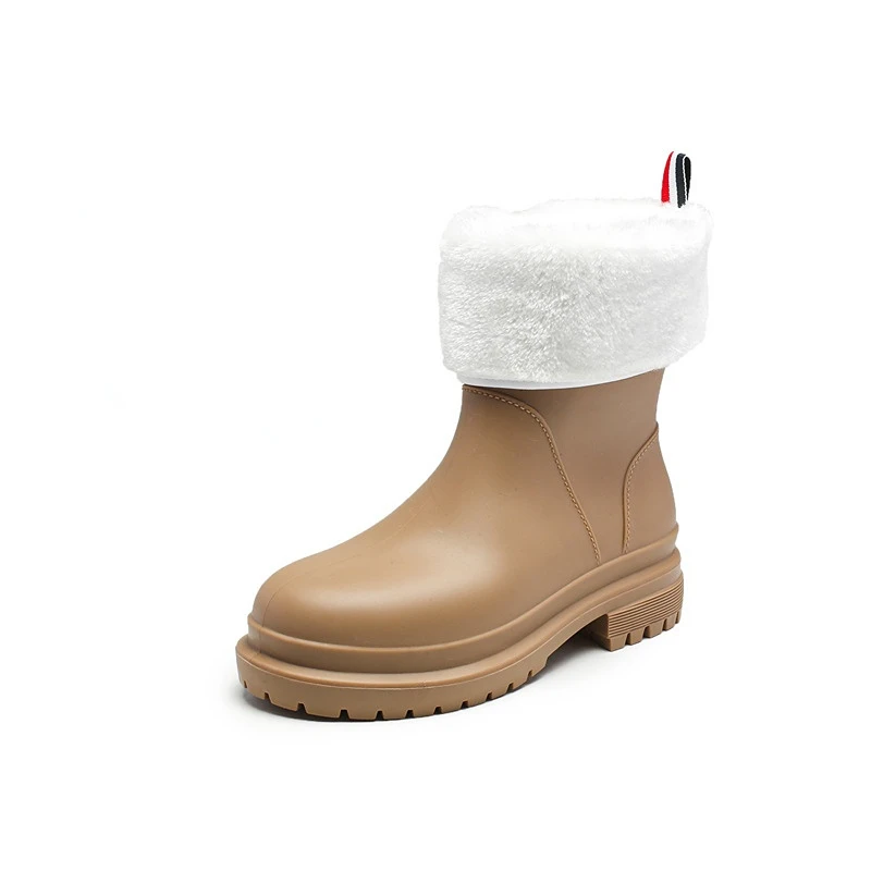 2023 Women Slip-on Rubber Rain Boots Waterproof Water Shoes Female Rain Shoes Mid-calf Boots