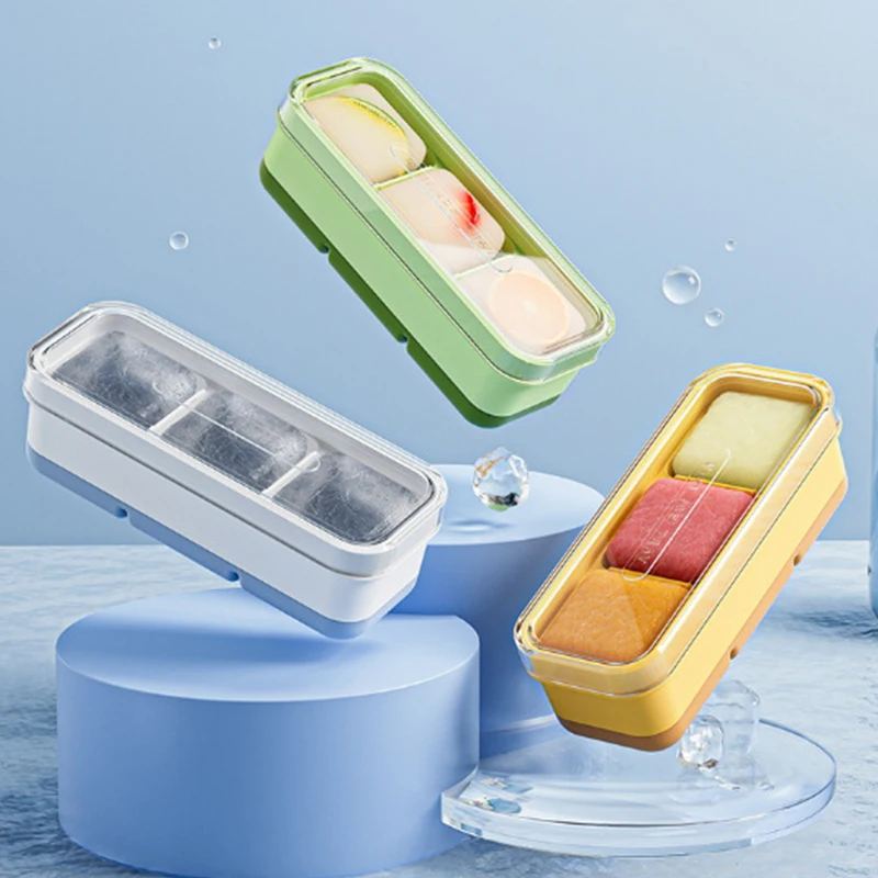 Большая форма для льда с 3 ячейками квадратная большая из пищевого силикона