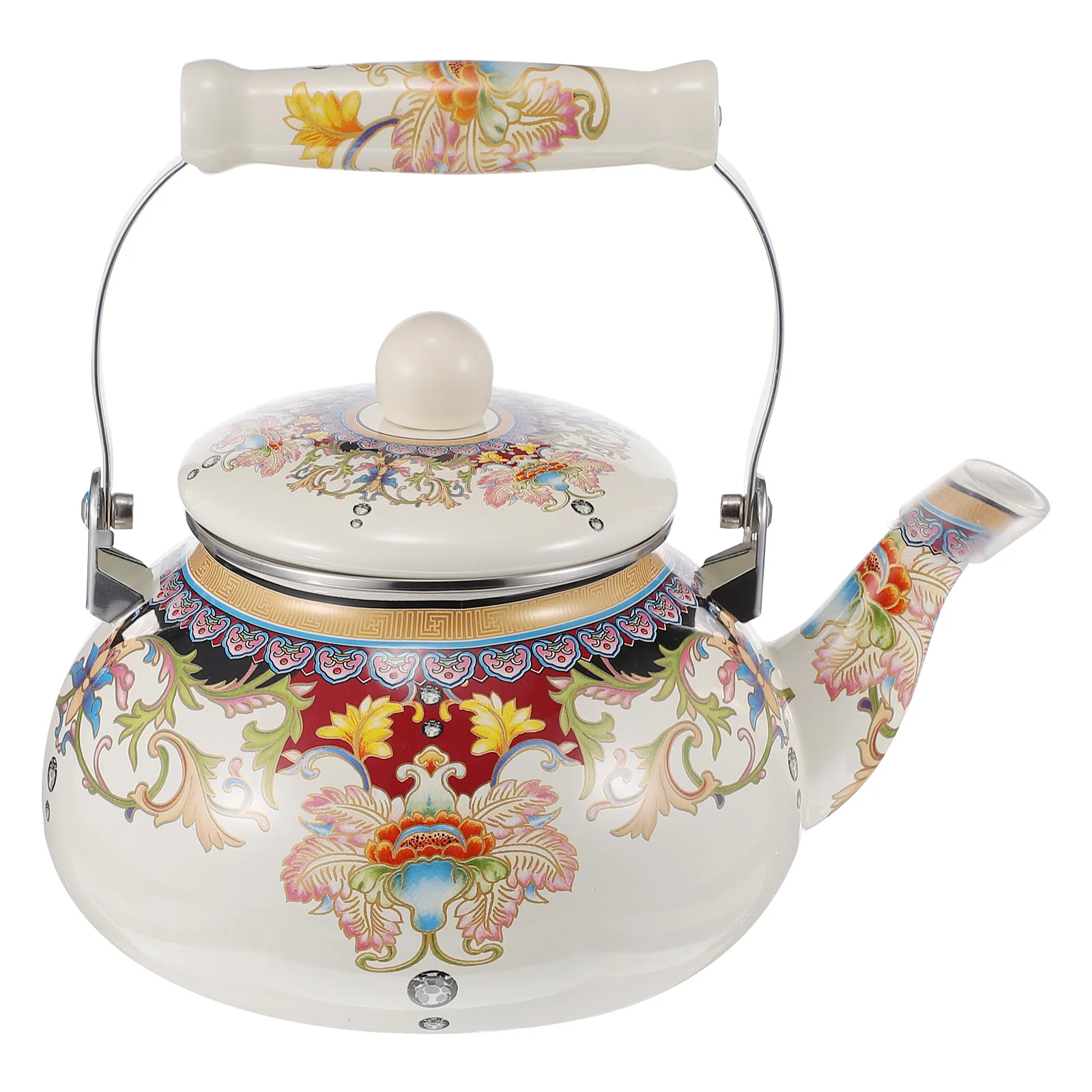 

Enamel Boiling Kettle Household Cool Kettle Vintage Printed Kettle Water Kettle