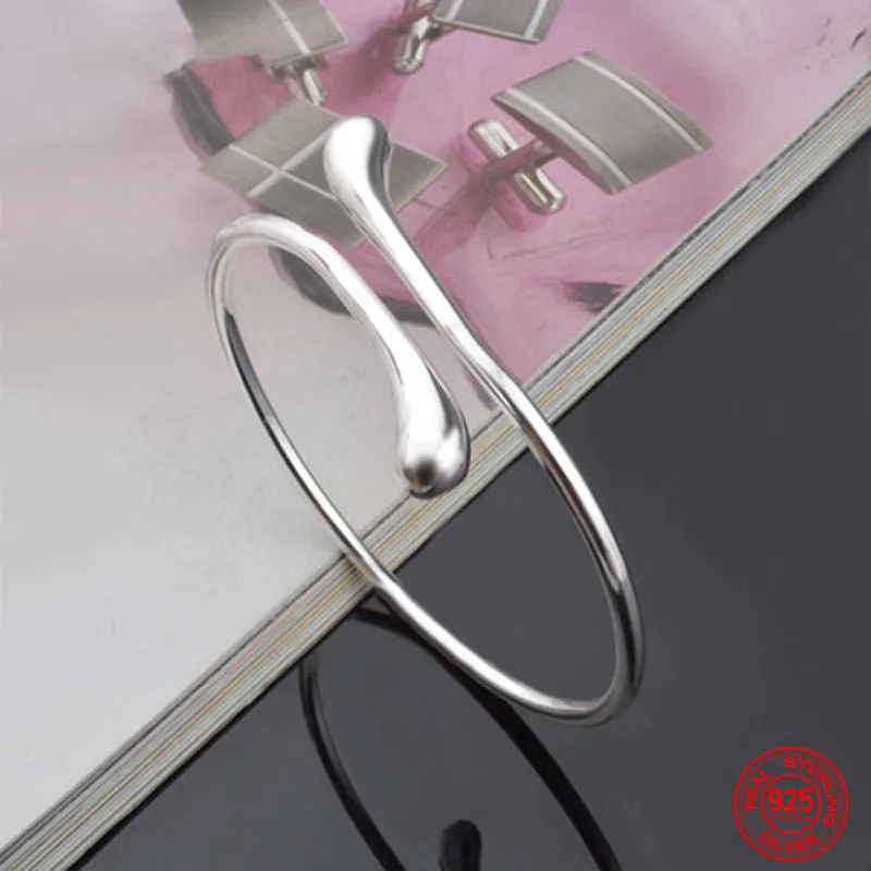 

925 Sterling Silver Water Drop Open Cuff Bracelet&Bangle For Women Fashion Wedding Jewelry Party Gift