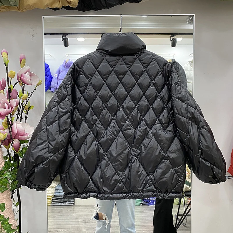 Fashion Women's Short Coat Thin Velvet Loose Casual Jacket Korean Style Loose Stand-up Collar Diamond White Duck Down Jacket