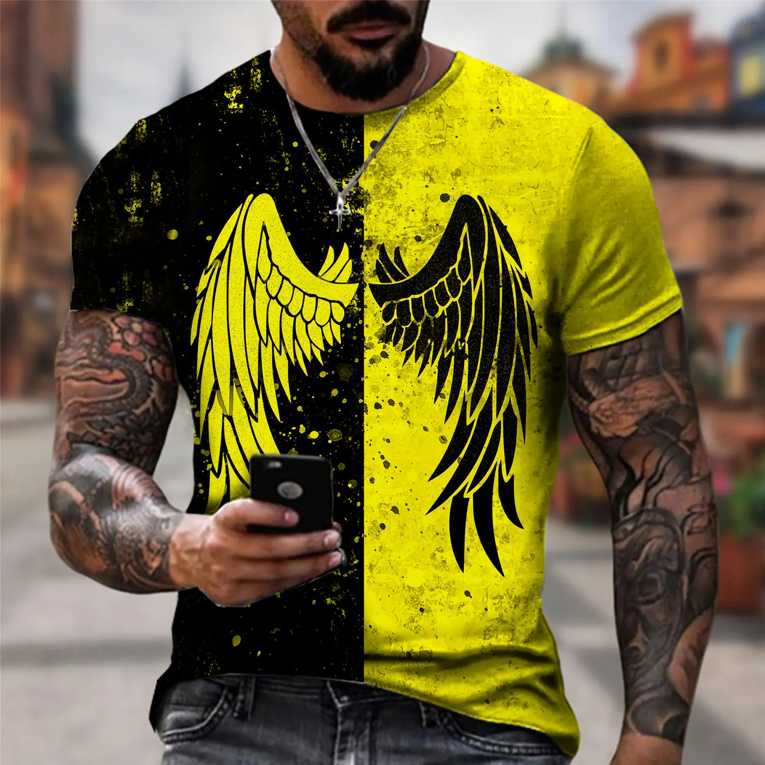 

Asas De Anjo Personalidade 3d Impresso T Camisa Cosplay Casual t-shirt Europa E américa Manga Curta T