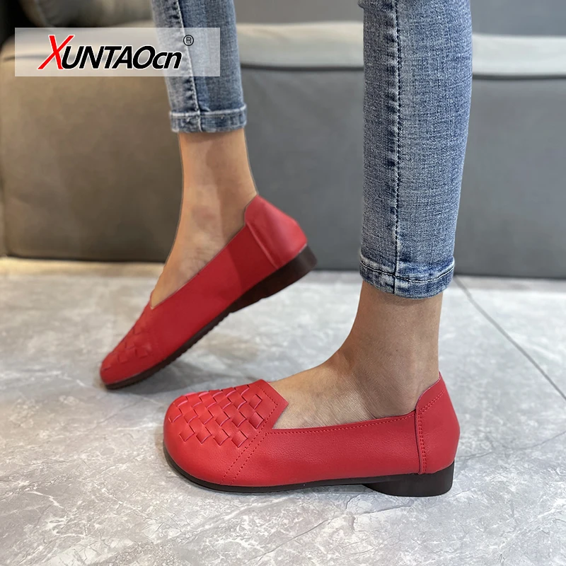 

Women's Ballet Flats 2022 Summer Women's Slip-on Shoes 100% Genuine Leather women's Flat Shoes Female Barefoot Shoes