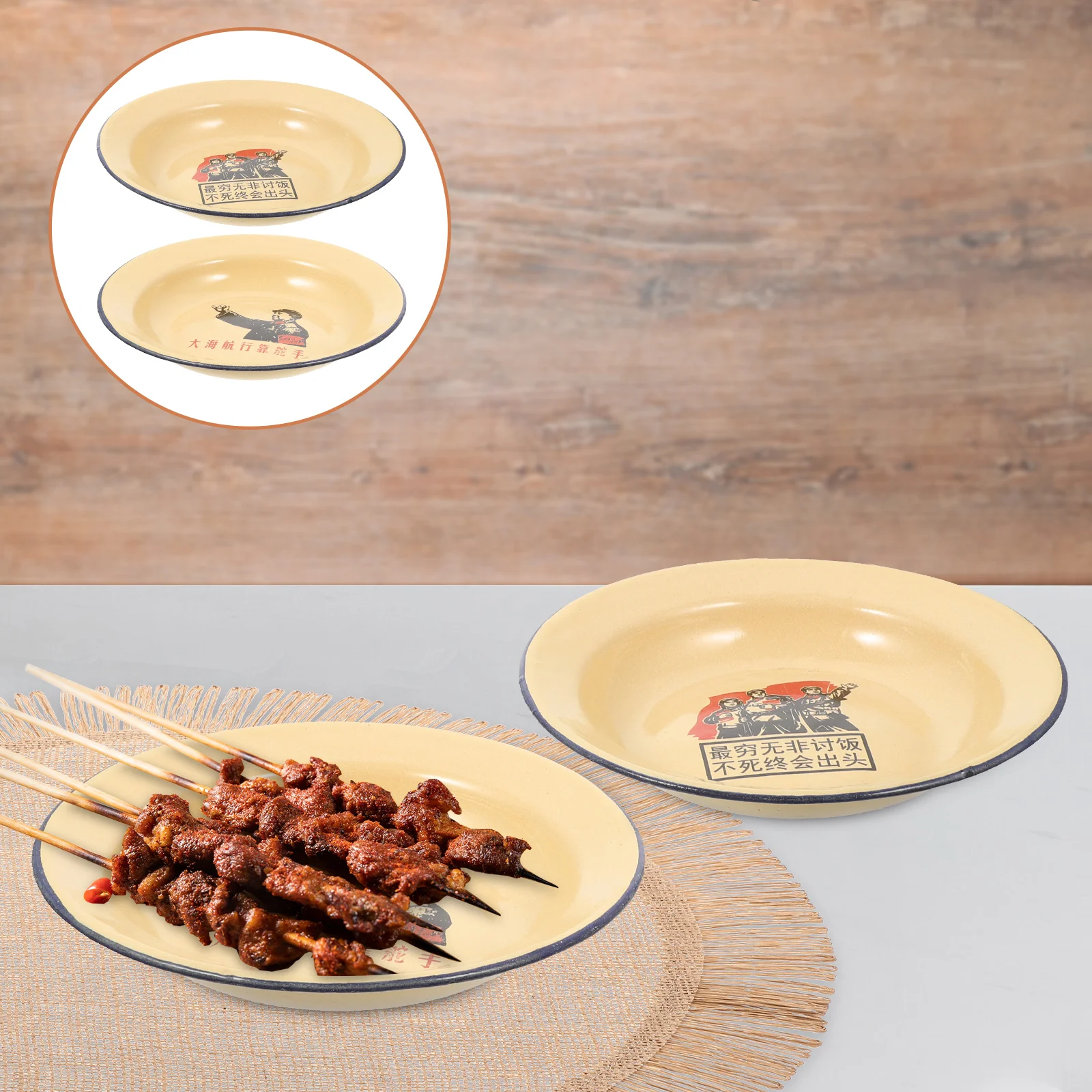 

2Pcs Dinner Set Outdoor Enamel Camping Dishes Set Camping Camping Set for Dinner Cold Dish Fruits Dessert
