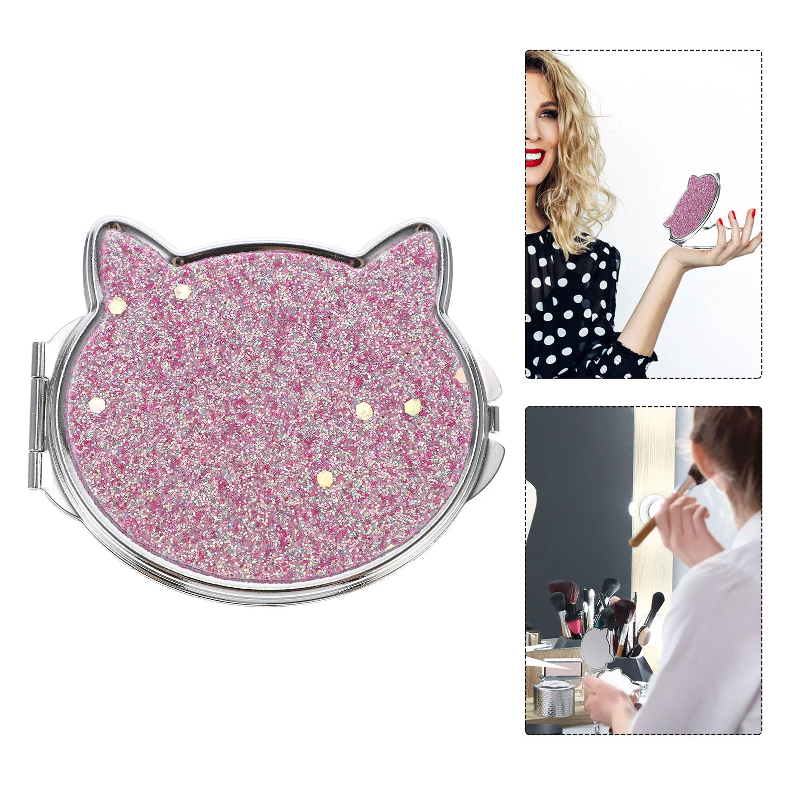 

Folding Vanity Mirror Travel Metal Cat Shape Women Makeup Tool Cartoon Wallet
