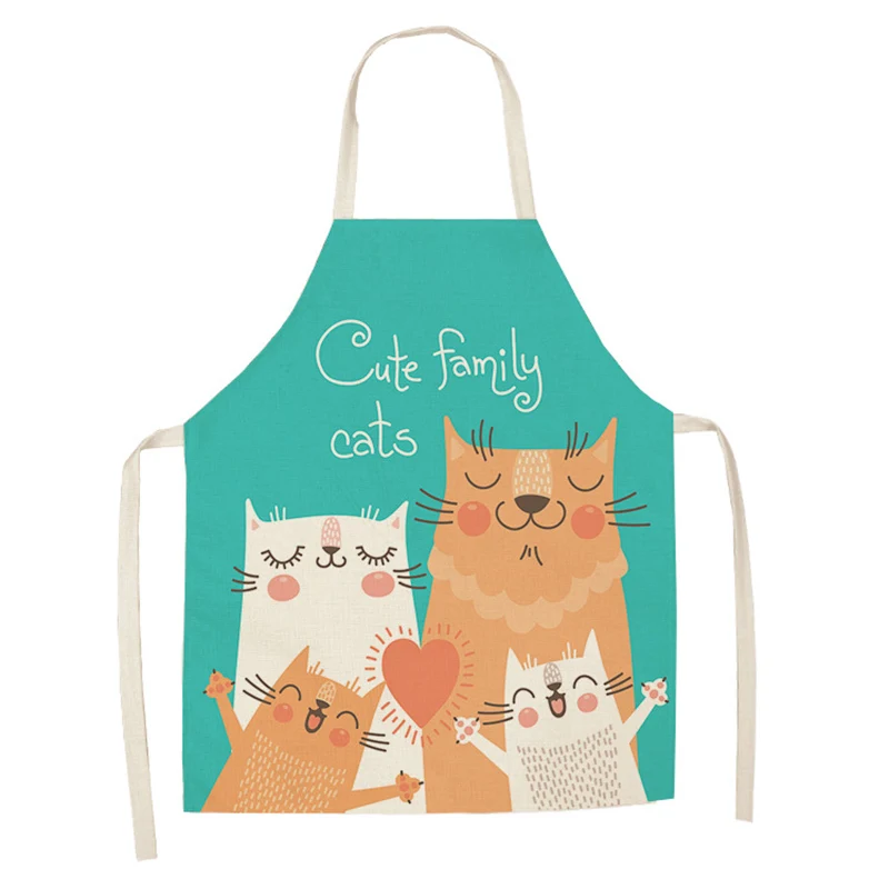 Cute Cartoon Kitchen Apron Cat Print Sleeveless Linen Apron Kids Bib Ladies Home Cleaning Tools Baking Accessories Delantal
