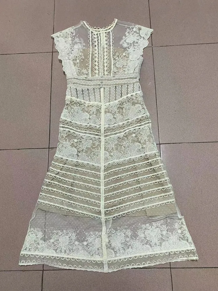 XIWEN-женское кружевное сетчатое платье с вышивкой и цветочным узором в стиле